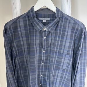 John Varvatos Plaid Slim Dress Shirt Grey and Blue Size XXL